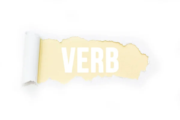 Isolated Inscription Verb Yellow Background Tearing Paper — Stock Photo, Image