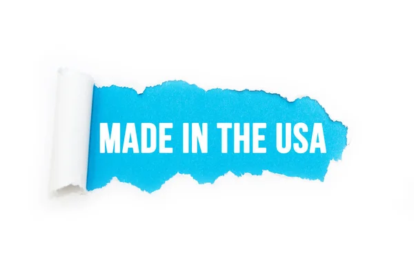 Isolated Inscription Made Usa Blue Background Ripping Paper — Stock Photo, Image