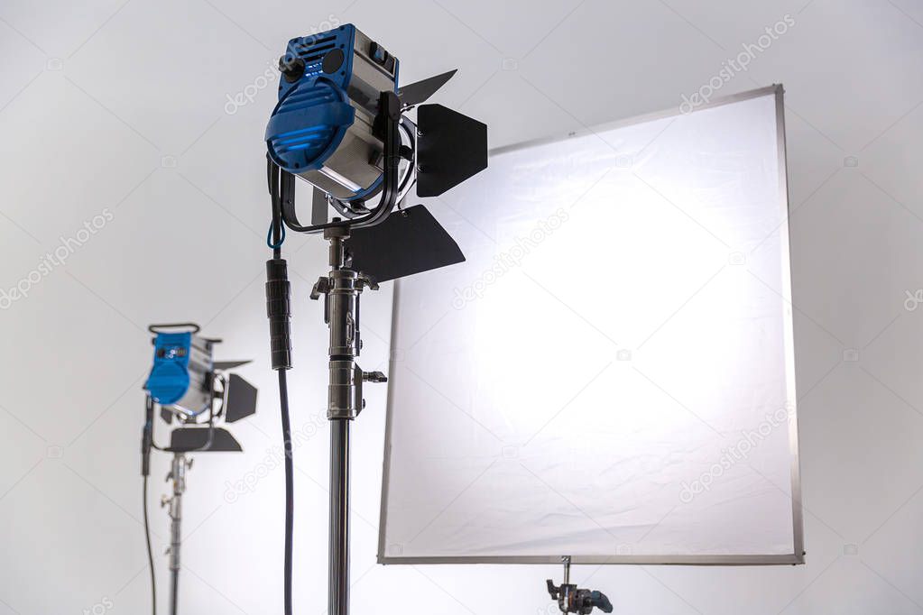 Searchlight for cinema in the studio on a white background.