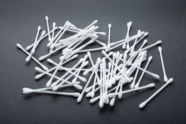 Cotton hygiene sticks close-up isolated  on black background. — Stock Photo, Image