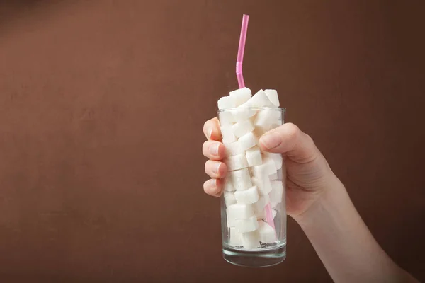 Nahaufnahme, das Konzept des übermäßigen Zuckerkonsums, leerer Raum — Stockfoto