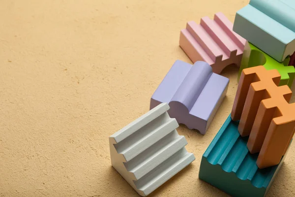 Colorful wooden blocks, creative, logical thinking. Copy space f
