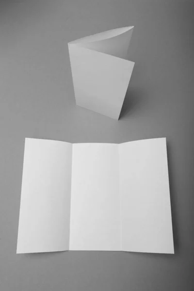 Triple paper brochure mockup. White folder template. — Stock Photo, Image