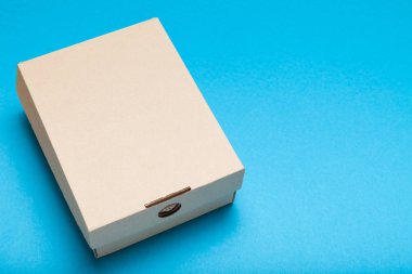 Geri dönüşümlü paket adresi teslim kutusu, kahverengi posta karton kağıt. Mockup.