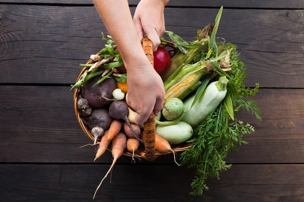 Legumes de fazenda orgânicos e frescos em uma cesta . — Fotografia de Stock