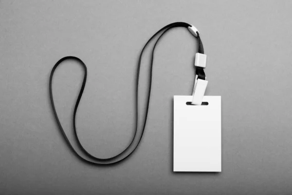 Empty badge name tag, business conference pass. Event lanyard mockup. — ストック写真