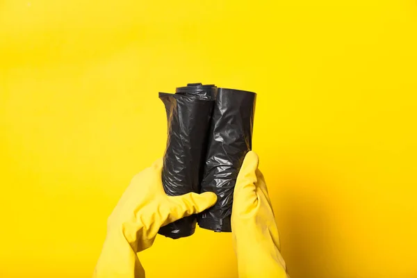 New black garbage plastic roll bag, chores concept. — ストック写真