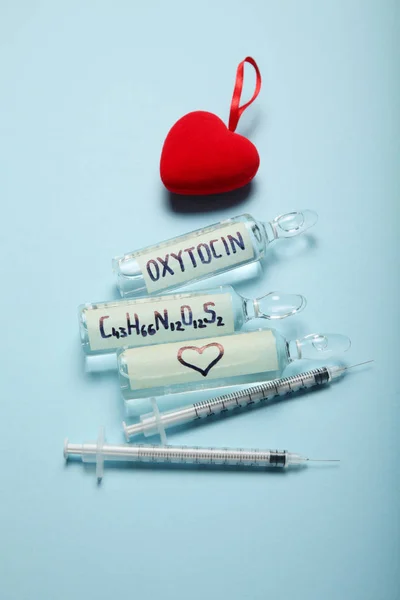 Blutchemie-Hormone. Biochemie Oxytocin. Liebeskontrolle. — Stockfoto