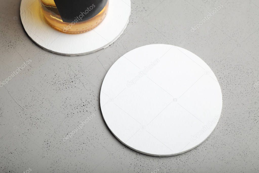 Glass coaster for restaurant. Empty space for text or logo.