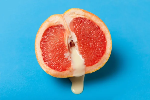 Sexual grapefruit, concept. Vagina and clitoris symbol.