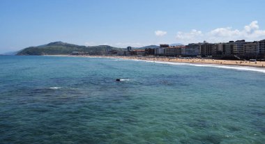 Zarautz beach Panoramik, İspanya.