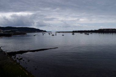 Bulutlu bir günde deniz ile bir kıyı alanının panoramik.