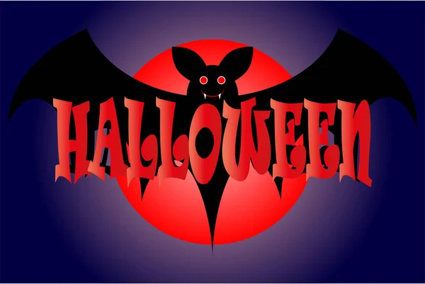 Affiche Halloween Avec Une Chauve Souris Noire Une Lune Sang — Image vectorielle