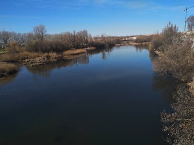 Sonbahar yaprakları olmayan ağaçlarla nehir.