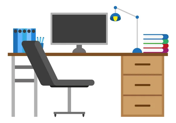 Kantoor Met Zwarte Stoel Tafel Met Computer Boeken — Stockvector