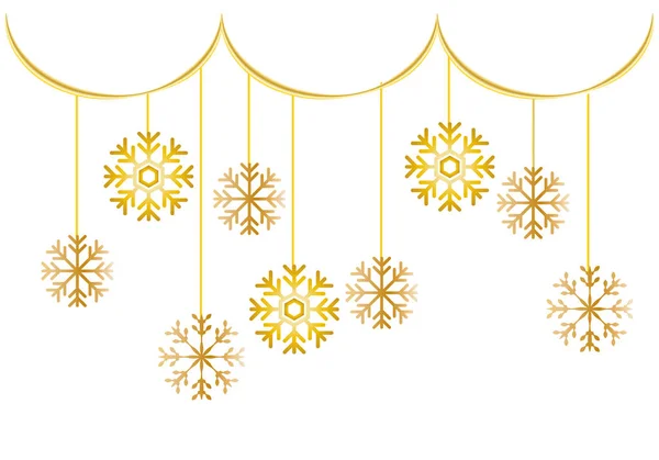 Снежинки Висят Золотой Ленте — стоковый вектор