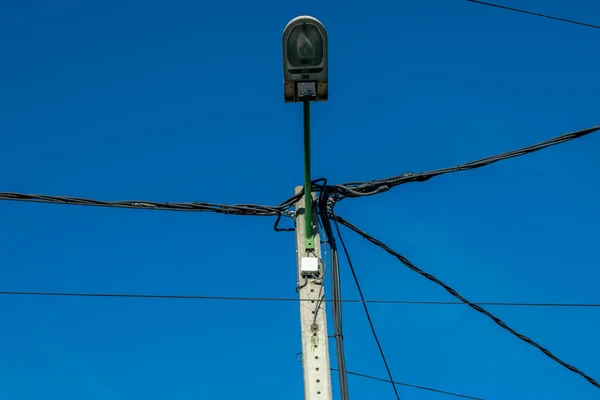 Luz Rua Fiação Telefone Pólo — Fotografia de Stock