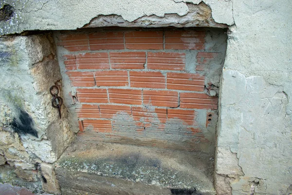 Fenêtre Briquée Avec Mur Briques — Photo
