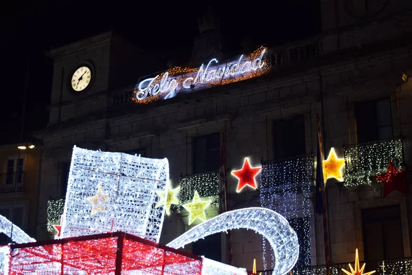 Luci Natale Sotto Forma Regalo Notte — Foto Stock