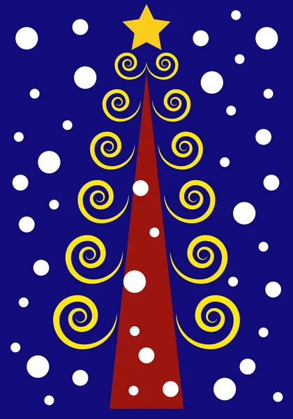 Albero Natale Con Rami Spirale Dorati Fiocchi Neve Sfondo Blu — Vettoriale Stock