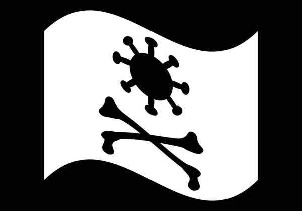 Bandera Pirata Coronavirus Ondeando Sobre Fondo Negro — Archivo Imágenes Vectoriales