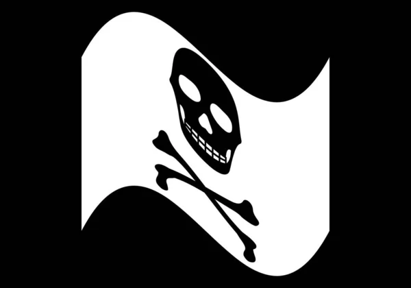 Bandera Pirata Con Cráneo Huesos Negro Sobre Fondo Blanco Negro — Archivo Imágenes Vectoriales