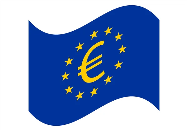 带有欧元符号挥动的欧盟旗帜 — 图库矢量图片