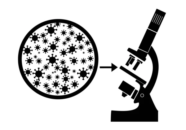 Microscópio Com Ampliação Vírus Corona Fundo Branco — Vetor de Stock