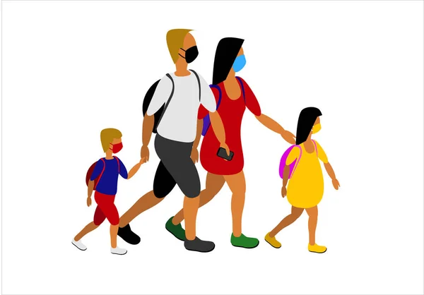 Οικογενειακό Περπάτημα Μάσκα Προσώπου Λευκό Φόντο — Διανυσματικό Αρχείο
