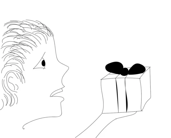 Niño Ofreciendo Regalo Con Esperanza — Vector de stock