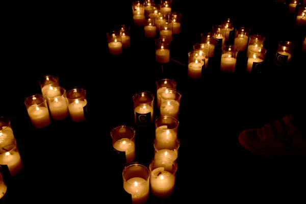 Candles Lit Street Night — Stock Photo, Image