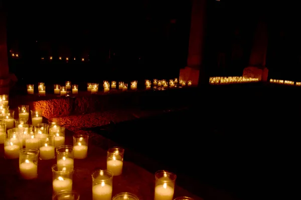 Candles Lit Street Night — Stock Photo, Image