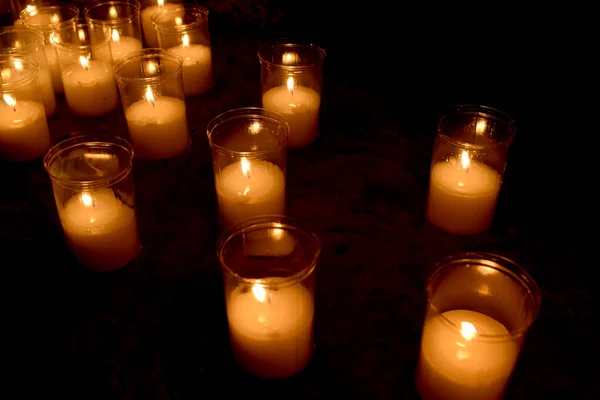 Candles Lit Street Night — Stock Photo, Image