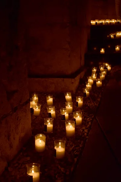 Velas Acesas Rua Noite — Fotografia de Stock