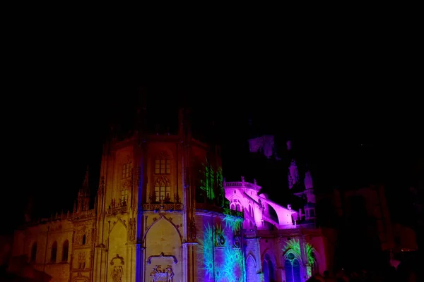 Catedral Burgos Com Luzes Coloridas — Fotografia de Stock