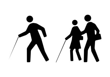 Bastonlu kör insanların siluetleri.