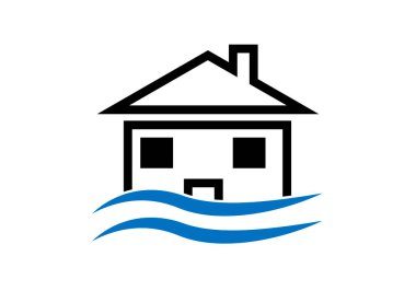 Bir evde seli temsil eden simge.