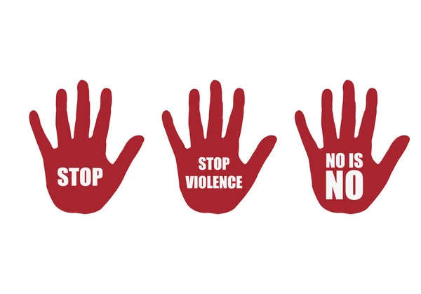 白い背景で暴力に対する赤い手 — ストックベクタ