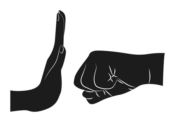 Silhouette Noire Une Main Arrêtant Poinçon — Image vectorielle
