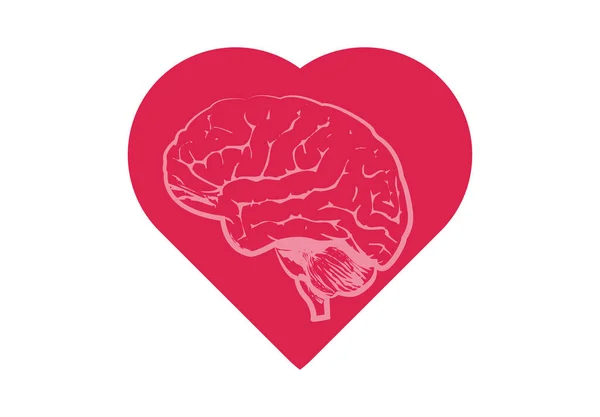 Corazón Rojo Con Silueta Cerebro — Vector de stock