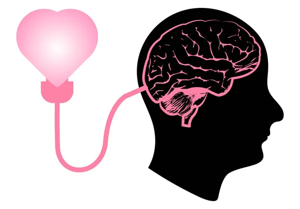 Cerebro Conectado Una Bombilla Forma Corazón Que Representa Salud Mental — Vector de stock