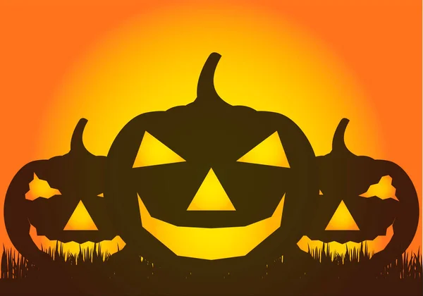 Trois Citrouilles Noires Halloween Sur Fond Orange — Image vectorielle