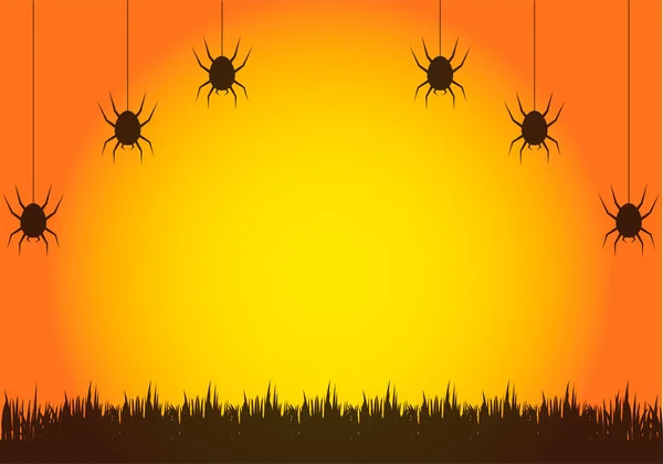 Oranžová Obloha Pozadí Siluetami Pavouků — Stockový vektor