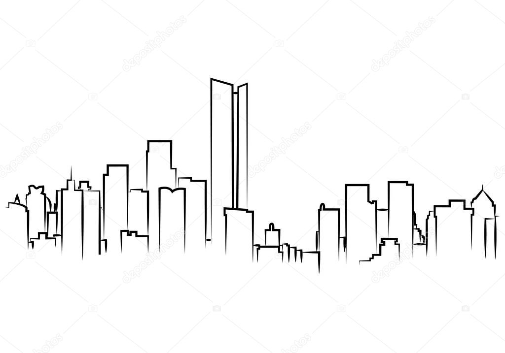 Black silhouette of a city with skyscrapers.