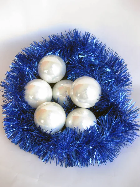 Décoration Noël Avec Mousseline Bleue — Photo