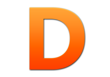 Şeffaf arkaplanda D harfi turuncu ve kırmızı gradyan