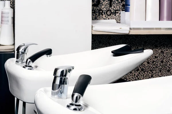 Ceramic sink at hairdressing salon Stock Photo