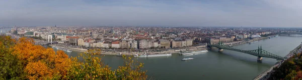 The crossings of the Danube river. Great panoramic photograph of Budapest