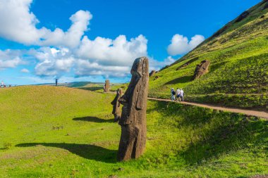 Moais bir yol bir hill tarafından satır; içinde turistler tarafından yürüme mesafesindedir.