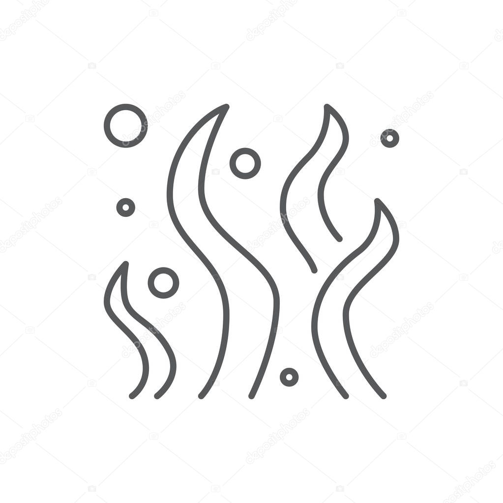 Seaweed with bulbs editable line icon - underwater ocean or aquarium flora element isolated on white background. Outline symbol of sea wild life or healthy product in outline vector illustration.